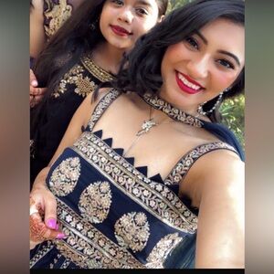 Elegant Blue and Gold Embroidered Dress